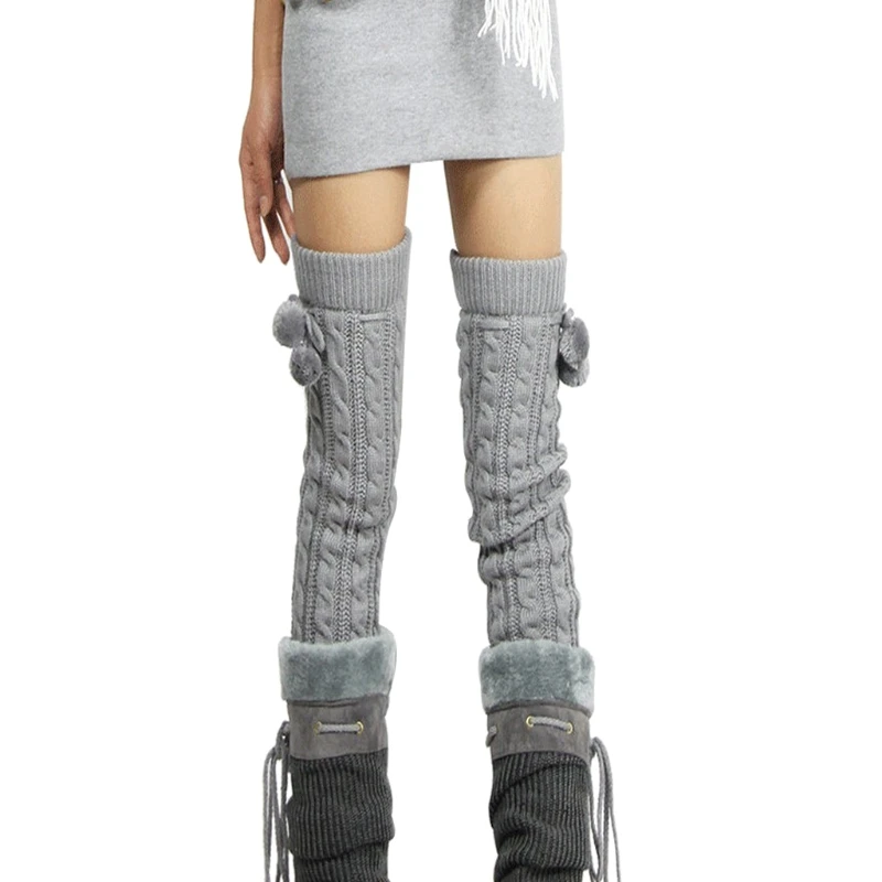 Вязаные женские зимние гетры до колена, высокая соединительный кабель, вязаные длинные сапоги, носки, женские сапоги, гетры - Цвет: Light grey