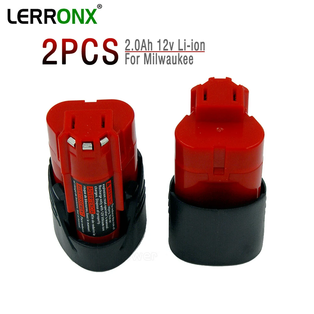 

LERRONX 2PCS 12V 2.0Ah Li- ion replacement rechargeable battery for Milwaukee Power tools M12 XC 48-11-2440 48-11-2411 C12BX