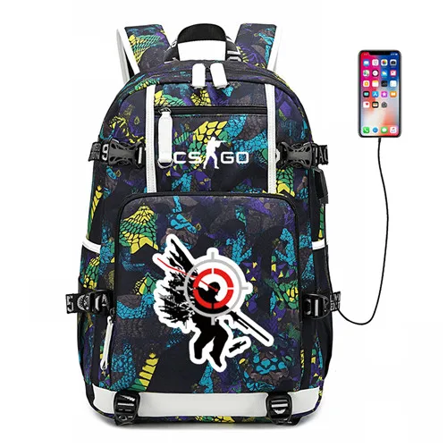 CS GO FNATIC Virtus рюкзак USB порт рюкзак сумка Змеиный узор Подростковая Студенческая школьная сумка дорожная сумка для ноутбука - Цвет: Style 24