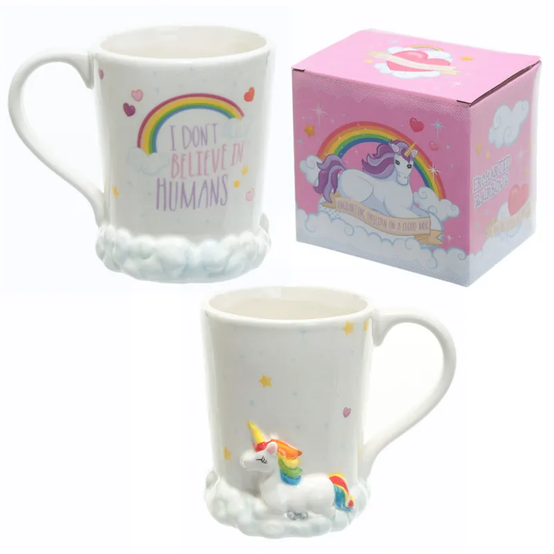 Новая кружка Единорог 3D керамическая чашка для кофе с радугой и белыми облаками "Я не верю людям"