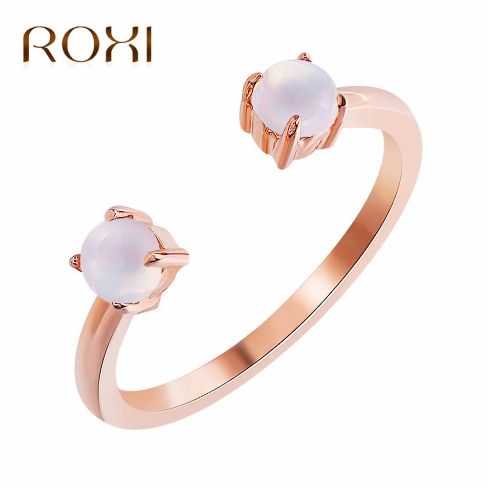 

ROXI Charm Midi Open Rings for Women Rose Gold Color Kunckle Ring Double Moonstone Ring Fashion Jewelry anillos Birthday Gifts