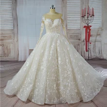 Vestido de Noiva long sleeve Ball Gown Vintage Robe De Mariage Special Lace Design Nude Tulle Sleeve Wedding Dress 2017 Bridal
