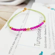 LII Ji с драгоценными камнями натуральный камень Перидот 2 мм, лаборатория-искусственный рубин 925 Серебро Золото Блестящий Браслет