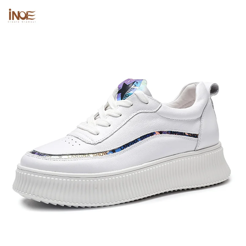 

INOE 2019 New fashion genuine cow leather women casual Spring sneakers for female autumn flats shoes white black breathable