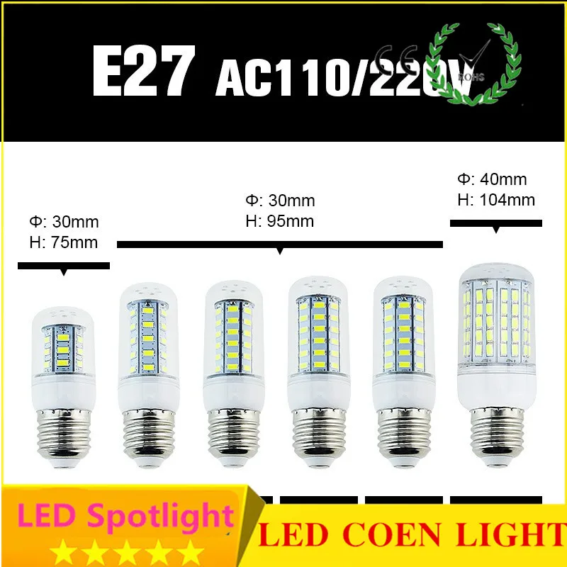 

Super Bright 5730 E27 E14 Led corn lamp 24 - 136leds AC 220v bulb light Spotlight Replace 20W 50w 100w120W Incandescent Lighting