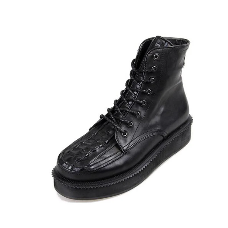 Stiefel up Luxus Schwarze Casual Turnschuhe weiß Männer Schuhe Trainer Wohnungen Kuh top Lace Leder High Ankle Schwarzes Frühling qxUx5w1HP