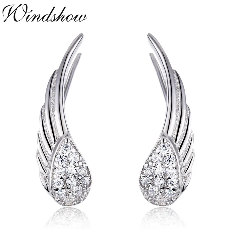 925 пробы серебряные серьги-гвоздики с крыльями ангела CZ, серьги для женщин и девочек, ювелирные изделия Orecchini Aros Aretes, серьги для ушей oorbellen