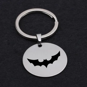 

Fashional Round Card Keyring The bat Print KEysholder Silver KEychain All Saints' Day Gift Trick or Treat
