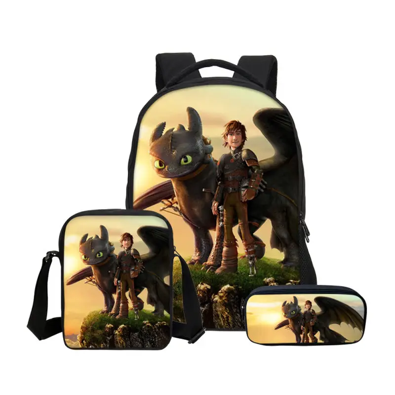 16 дюймов Как приручить дракона 3 Рюкзак Студенческие школьные сумки для мальчиков мультфильм печатных детей ежедневный дорожный рюкзак Mochila Infantil - Цвет: 3pcs 022