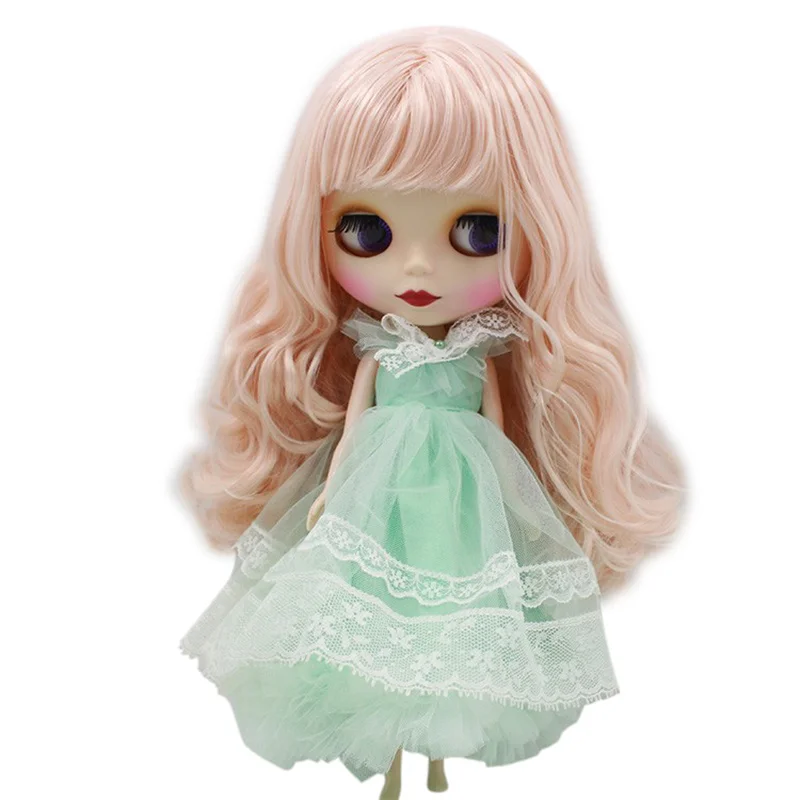 Factory Blyth Doll Long Wavy Pink Hair With Bangs Matte Face 4 Colors For Eyes