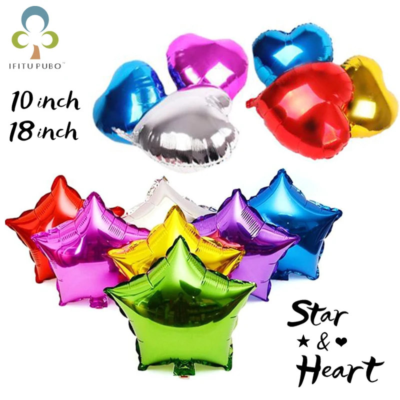 

10pcs 10/18 inch Star & Heart Shaped Foil Balloons Helium Metalic Pure Color Balloons Wedding Birthday Party Decoration GYH