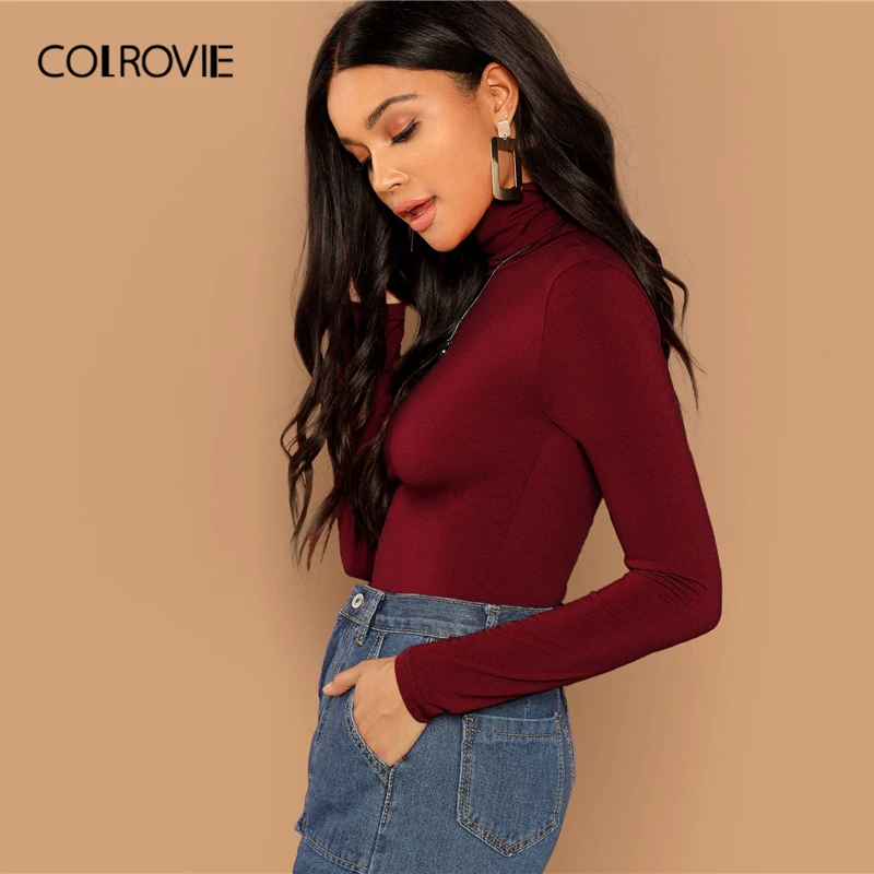 Женская однотонная водолазка COLROVIE повседневная облегающая Однотонная футболка