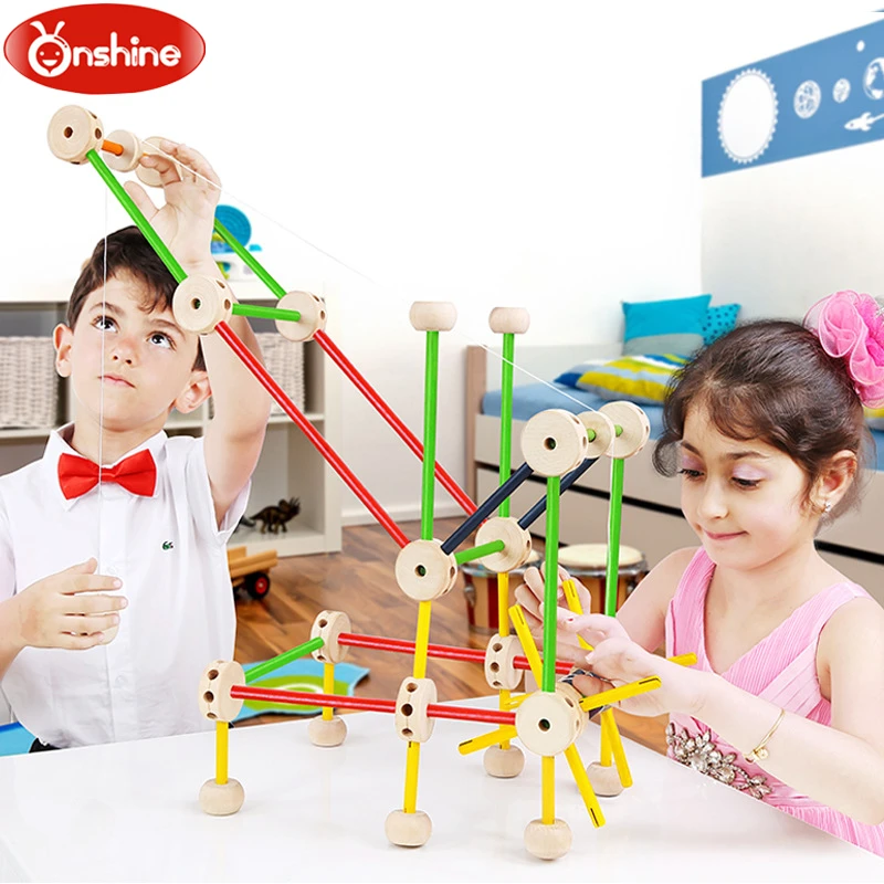 

Wooden Pole Stereoscopic Combination Structure Assembly Building Blocks Children Develop Intelligence Educational Toys 68pcs