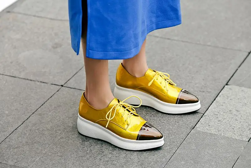 ALLBITEFO/разноцветные женские кроссовки на плоской подошве из натуральной кожи; обувь на платформе с острым носком со складками; Весенняя женская обувь на плоской подошве со шнуровкой