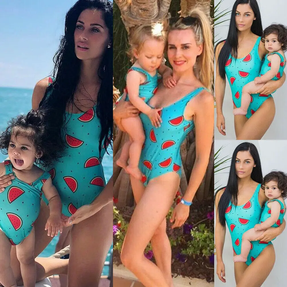 

Family Matching Swimwear Mother Daughter Girl One-Piece Suits Bikini Bathing Suit Watermelon Swimsuit