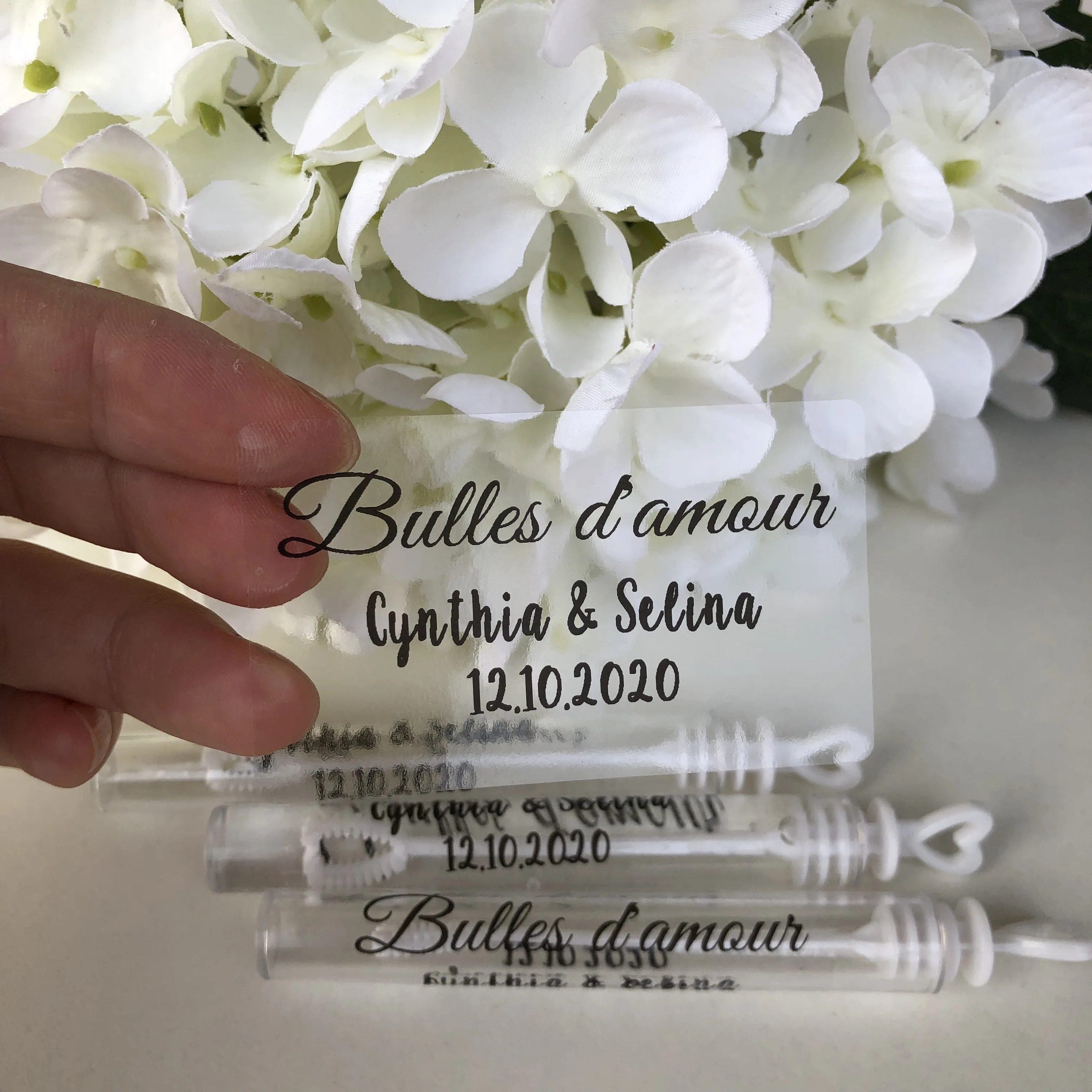 

60 favor custom wand wedding bubble bottle rectangle identifies stickers