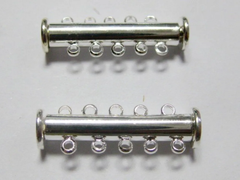5 Silver Tone 5 Strands Necklace Bracelet Slide Clasps 24X8mmm