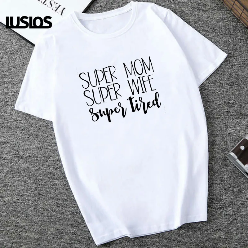 Женская футболка с надписью LUSLOS Super Mom Wife rusty 3 цвета летняя коротким рукавом и