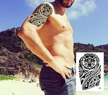 

2sheet/lot 2017 hot Black Face Leaf Wave large Temporary Tattoo 3D stickers tattoo Back arm Body tattoos stickers waterproof