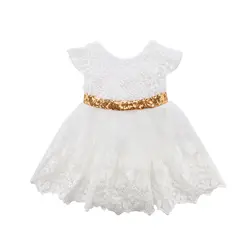 Платье принцессы с открытой спиной для маленьких вечерние девочек, нарядное кружевное платье с цветочным рисунком и бантом, От 2 до 7 лет