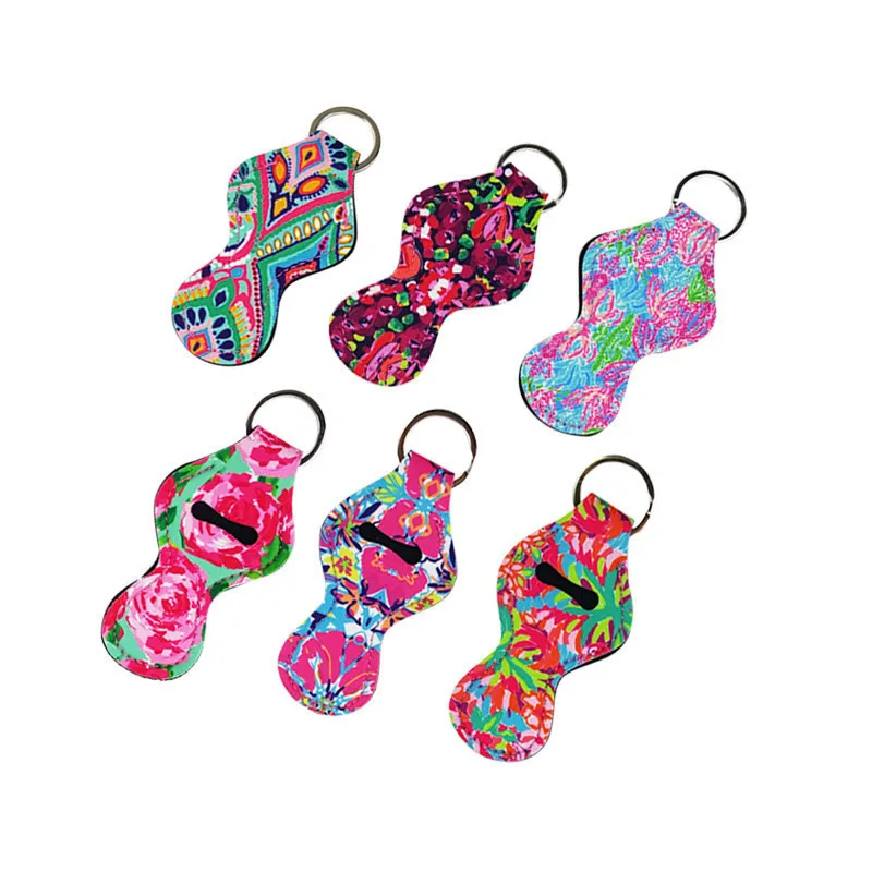 1pcs Neoprene Keychain Chapstick Holder Keyrings Lipstick Lip BalmHolders Party Favor Supplies