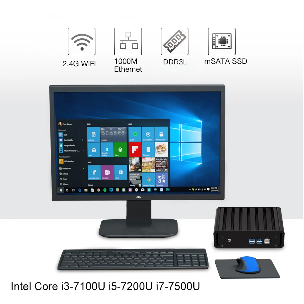 XCY X31 Mini PC i7 7500U i5 7200U i3 7100U Windows 10 компактных настольных ПК 4 K UHD HTPC HDMI 300 M Wi-Fi Gigabit Ethernet 6xusb