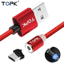 TOPK 1 м(3,3 фута) светодиодный магнитный кабель Micro USB, высококачественный нейлоновый Плетеный Магнитный кабель для зарядного устройства Microusb для порта Micro USB