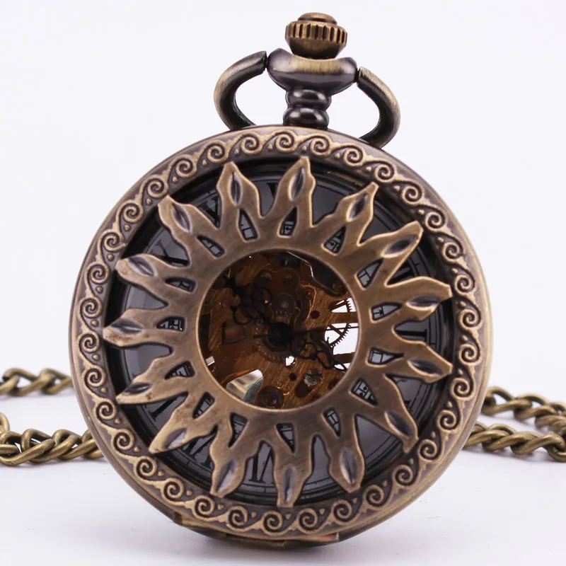 Greek Apollo Sun Vintage Antique Baroque Hollow Bronze Mechanical Pocket Watch Pendant Sweater Chain Clock Accessories