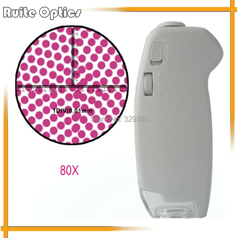80x LED Pocket Microscope with Scale Magnifying Glass