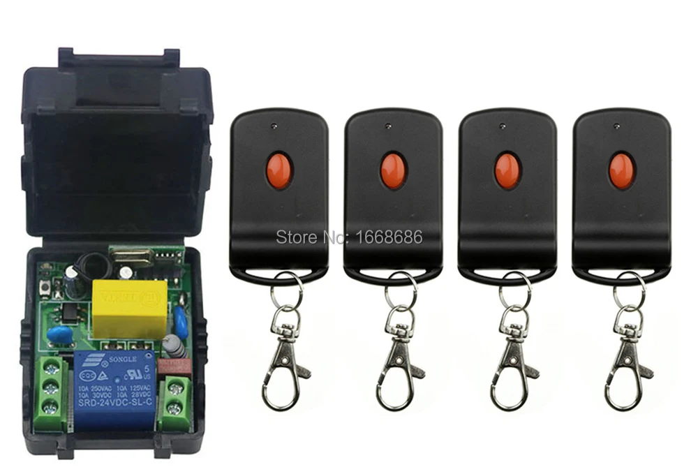

AC220V 1CH 10A RF Wireless Remote Control Switch System teleswitch 4 transmitter & 1 receiver relay Receiver Smart Home Switch