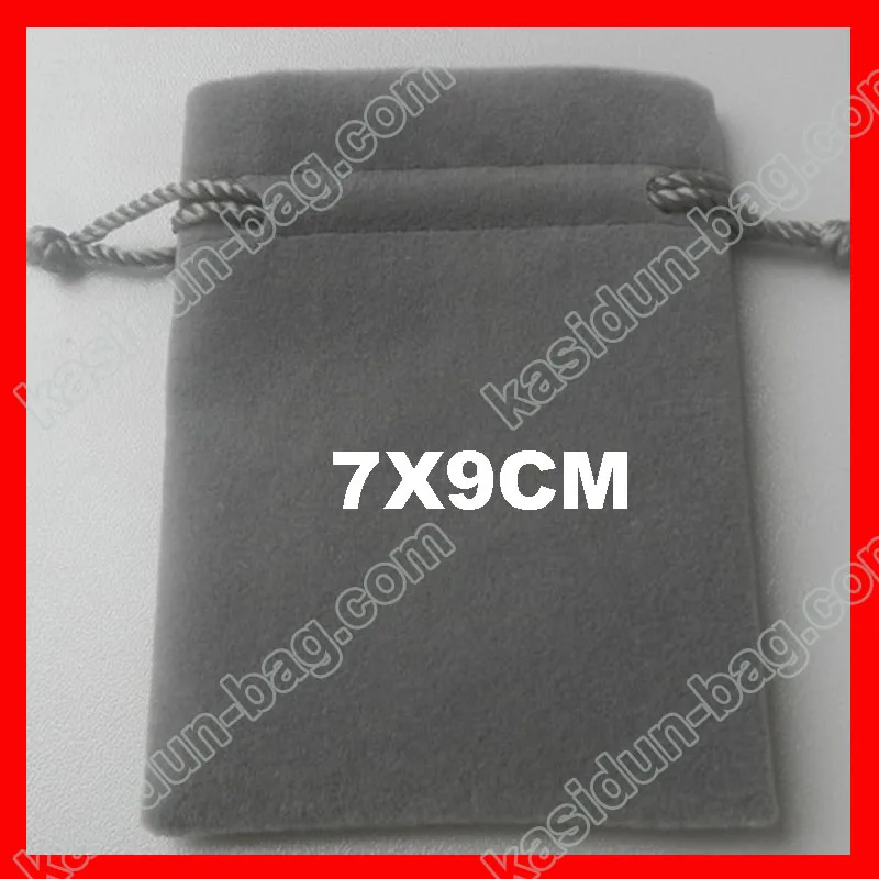 500 шт./лот) 7x9 см серый шнурок мешочек Бархатный мешок