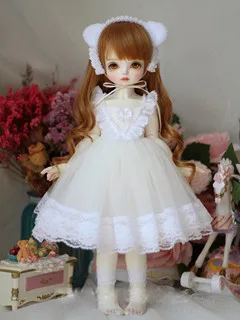 1/6 1/4 BJD Кукла платье свадебное платье милые медвежьи Уши Платье для 1/4 1/3 BJD SD кукла аксессуары для кукольной одежды костюм - Цвет: Белый