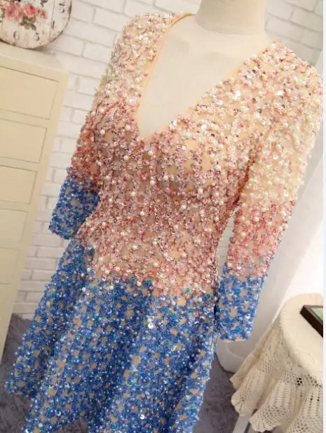 Handly выпускные платься с бисером с длинным рукавом Кристалл Элегантный Vestido De Formatura Curto