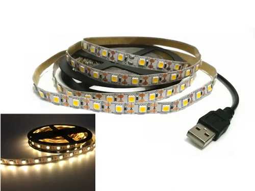 5050 RGB Светодиодная лента с питанием от USB 5 В+ RF беспроводной пульт дистанционного управления 60 Светодиодный s/m шкаф ТВ Декор огни клейкая лента не водонепроницаемый - Испускаемый цвет: Тёплый белый