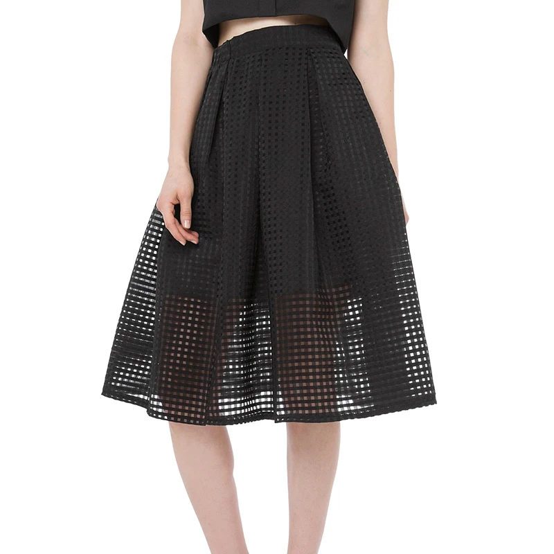 HYH haoyihui по колено Черный органзы Юбки для женщин мода плюс Размеры Для 2017 Лидер