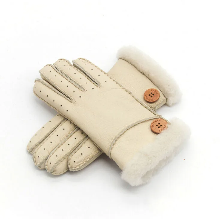 Winter Warm Fashion Heavy Type Women Gloves Real Leather Wool Fur Gloves Lovely Female Sheepskin Leather Fur Gloves Mittens