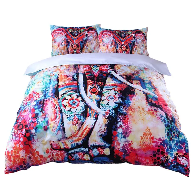 

GVCD 3d Boho Bedding Indian Elephant Printed Queen Comforter Sets King Twin Size Luxury Bed Linen Duvet Cover Sheet Set Home T