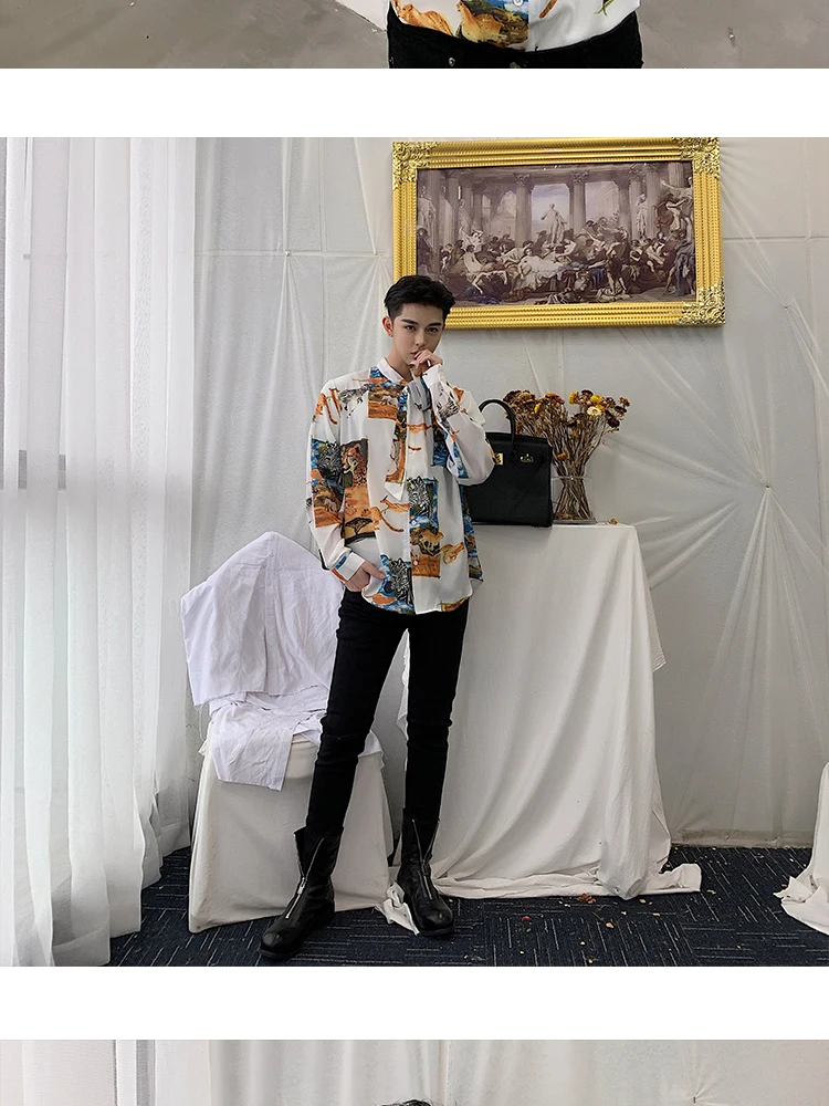 Xiu Luo бренд для мужчин модный принт с длинным рукавом свободная Мужская рубашка в стиле кэжуал галстук бабочка рубашки для влюбленных уличная рубашка