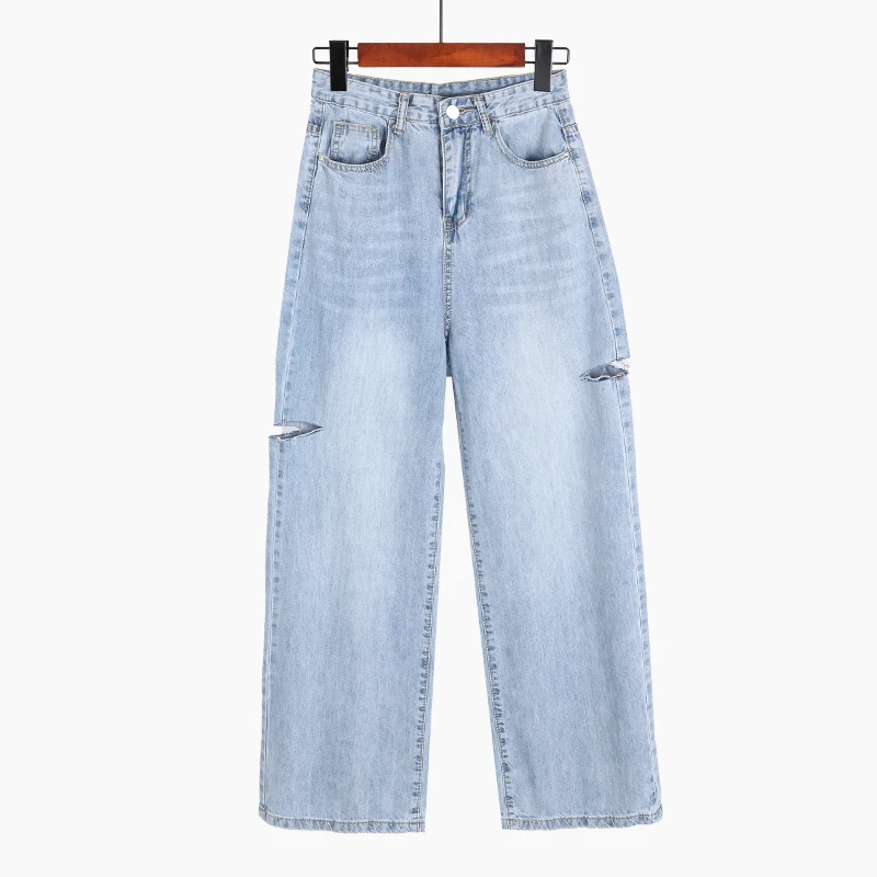 

Summer Jeans Woman Vintage High Waist Boyfriend Jeans For Women Casual Bleached Denim Wide Leg Pants Trousers