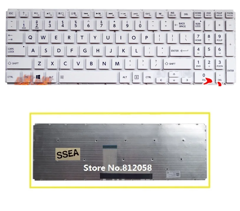 Клавиатура SSEA белая американская без рамы для Toshiba Satellite C50-B C55-B C50D-B C55D-B C50A-B