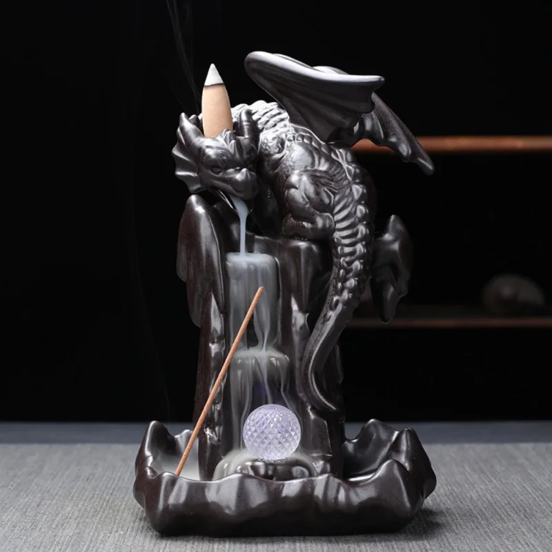 

Chinese Style Dragon Flight Theme Backflow Incense Burner Classic Handmade Home Office Tea Table Decoration Censer
