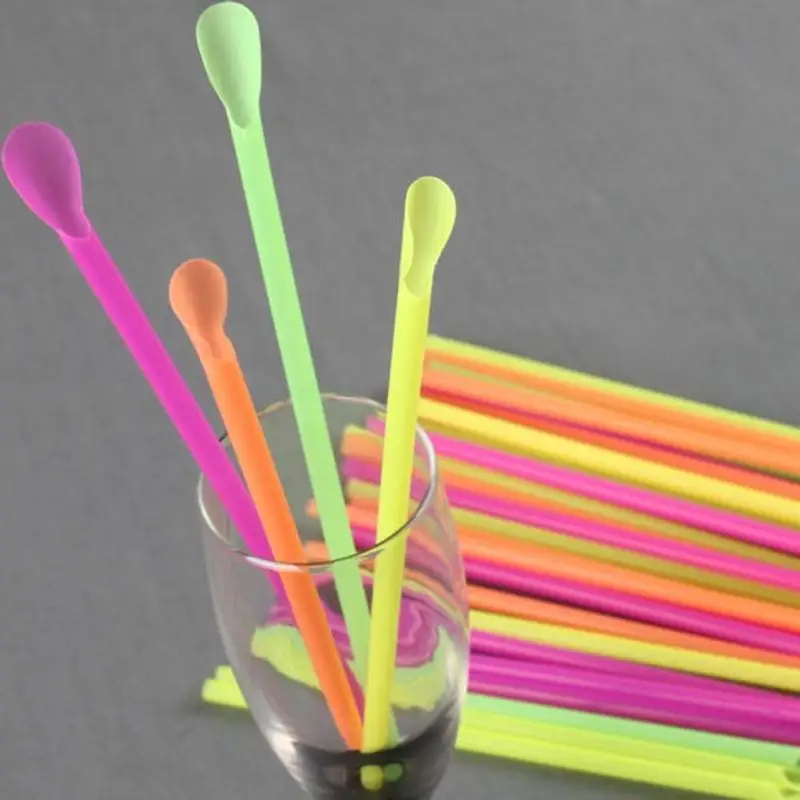 100Pcs/Pack Plastic Jumbo Spoon Straws Drinking Straw Tubes For