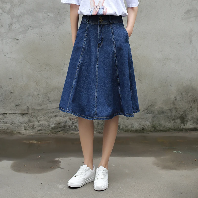 Yichaoyiliang Donne di Estate A Vita Alta Vintage Denim Gonne Al Ginocchio  Lunghezza Gonna Jeans A line Scuola Gonna Midi Gonna In Tessuto  Oxford|vintage denim skirts|midi skirtdenim skirt - AliExpress
