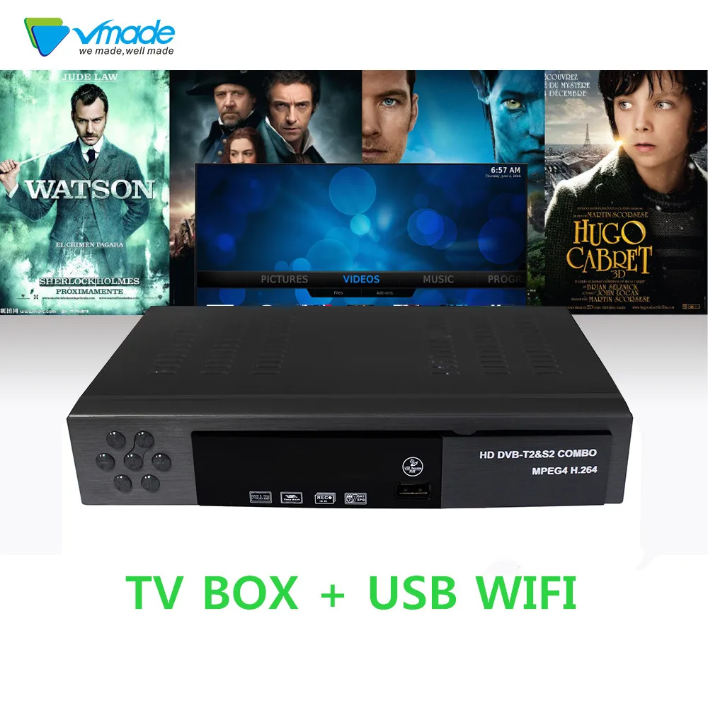 

Vmade DVB T2&S2 combo HD Digital satellite TV Receptor Support NewCAM Biss key Power VU Dobly AC-3 TV Receiver + usb wifi Dongle