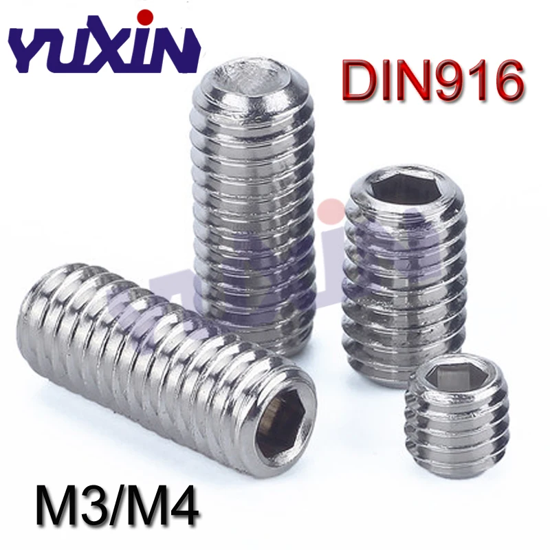 

500Pcs DIN916 GB80 M3 M4 A2 Stainless Steel 304 Surfboard Fin Screws Inner Hex Cup Point Socket Set Grub Screw