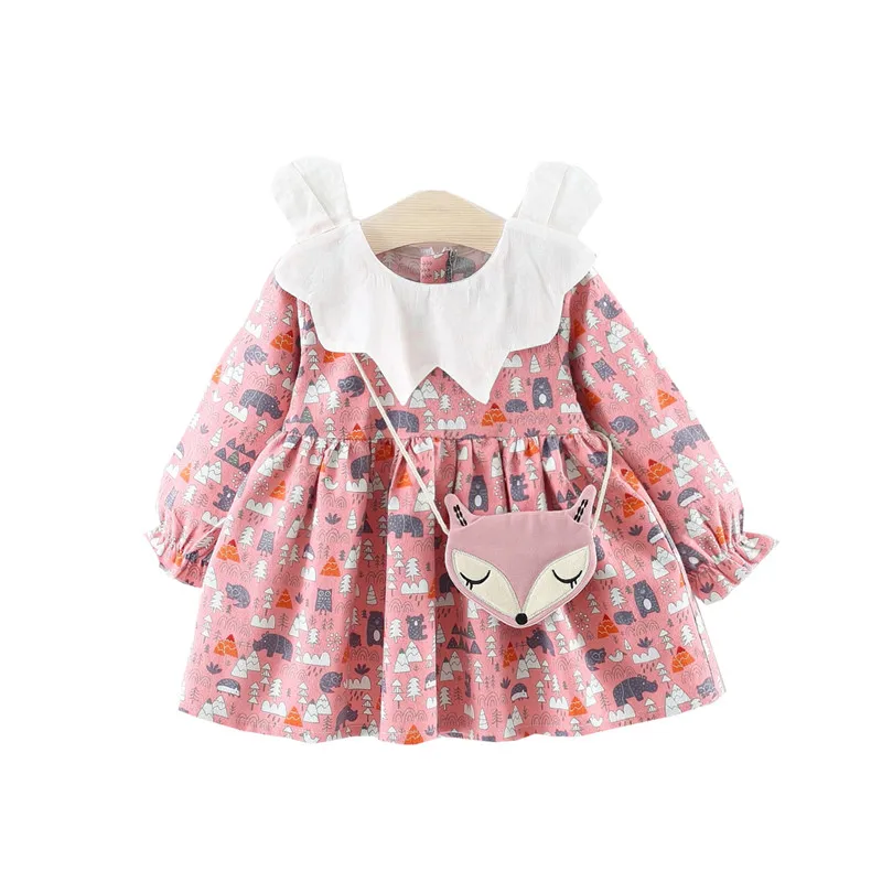 

0-3T Toddler Kdis Baby Girls Flower Dress Elegant Ruffles collar Cotton Floral Birthday Party Tutu Princess Cute Dress