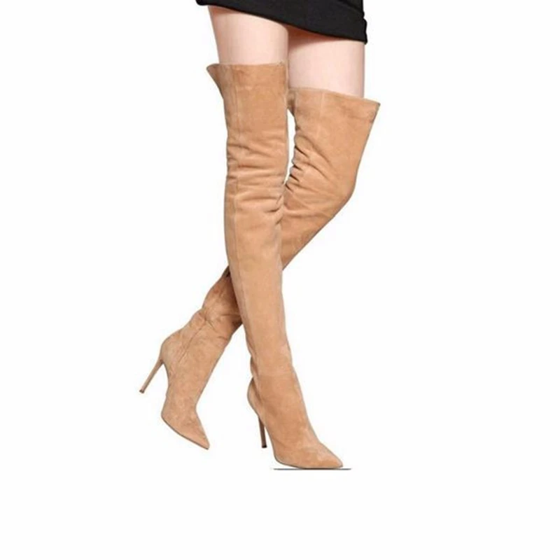 

THEMOST 2018 Warm Stretch Suede Leather High Heels boots Women Winter Boots Stiletto Heels Sexy Over the Knee Boots shoes woman