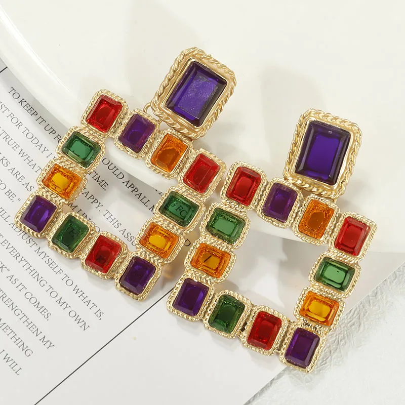 Multicolor Crystal AENSOA ZA новые модные геометрические длинные висячие серьги богемные большие серьги ручной работы для женщин ювелирные изделия подарок - Окраска металла: Multicolor Crystal