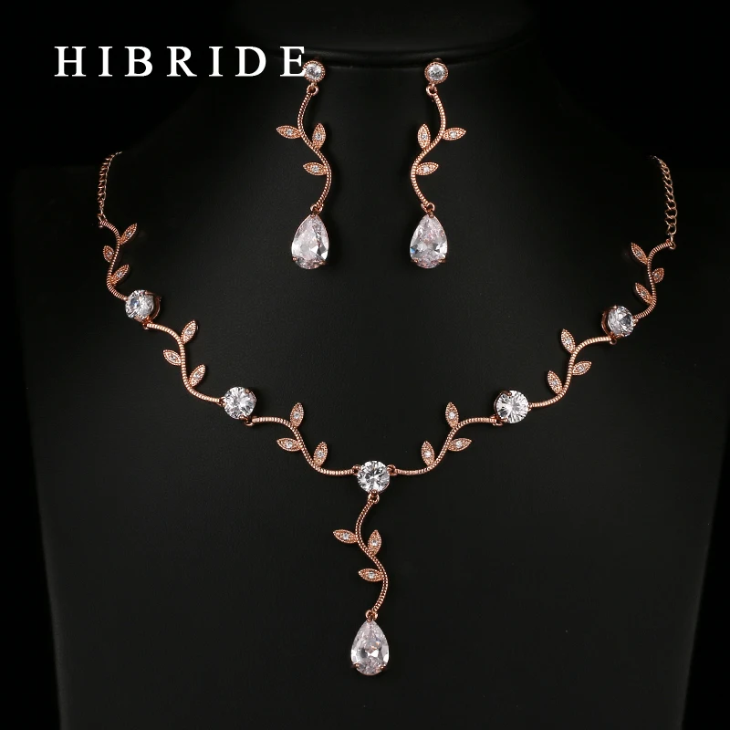 HIBRIDE White/Yellow/Rose Gold Color Flower Jewelry Sets For Women Wedding with AAA Cubic Zircon Gold Color Jewelry HJ0002 - Image 3