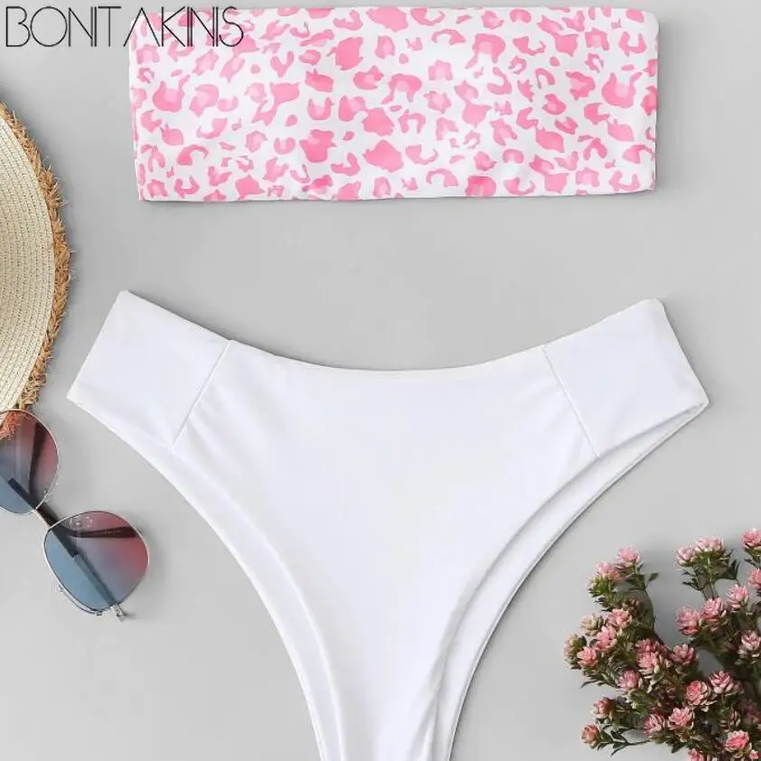 

Bonitakinis Bikini Set Pink Leopard Printed Separate Swimsuit Women Swimming Suit Sweet Lady Bathing Suits